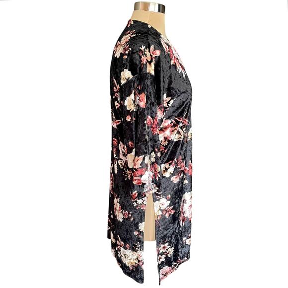 Black Velvet Floral Print Long Line Kimono MED Dark Cottage Whimsigoth Romantic - Picture 3 of 7